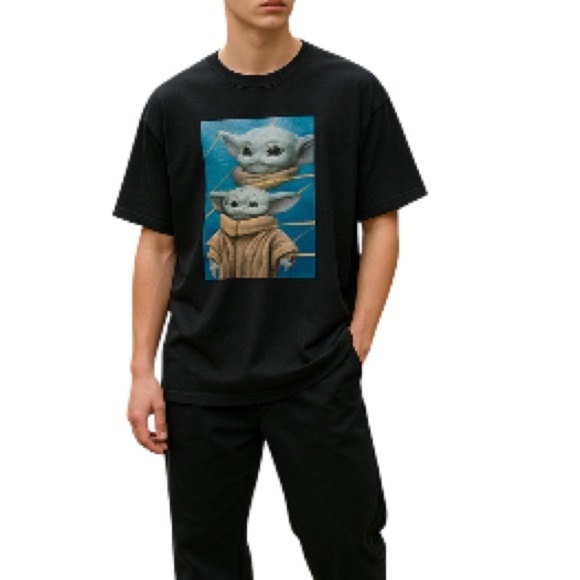STAR WARS Mens Black Grogu Baby Yoda The Manalorian Graphic Crewneck T-Shirt XL - Picture 1 of 11